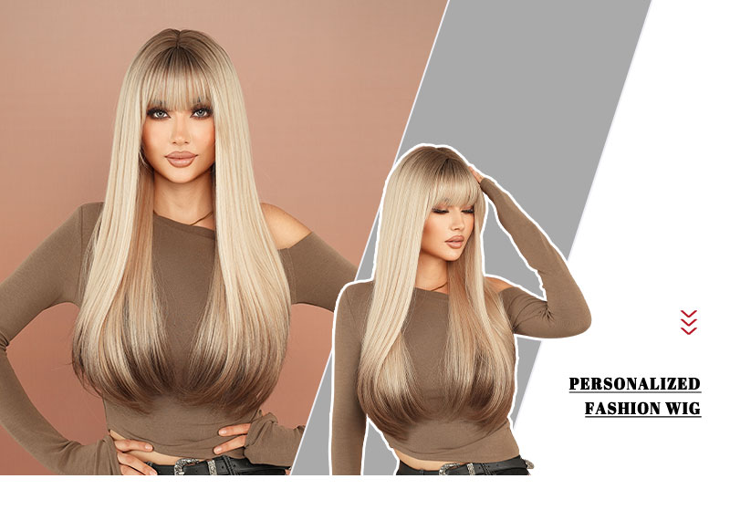 Amazon.com : 7JHH WIGS Long Straight Wig with Bangs 28in Ash